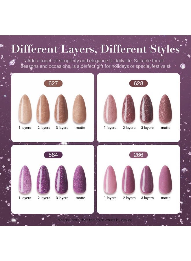 AZUREBEAUTY - AZUREBEAUTY Dip Powder Nail Kit, 4 Colors Brown Purple Glitter Dipping Powder Starter Liquid Set Recycling Tray with Base & Top Coat Activator for French Nail Art Manicure Salon DIY at Home - Image 1