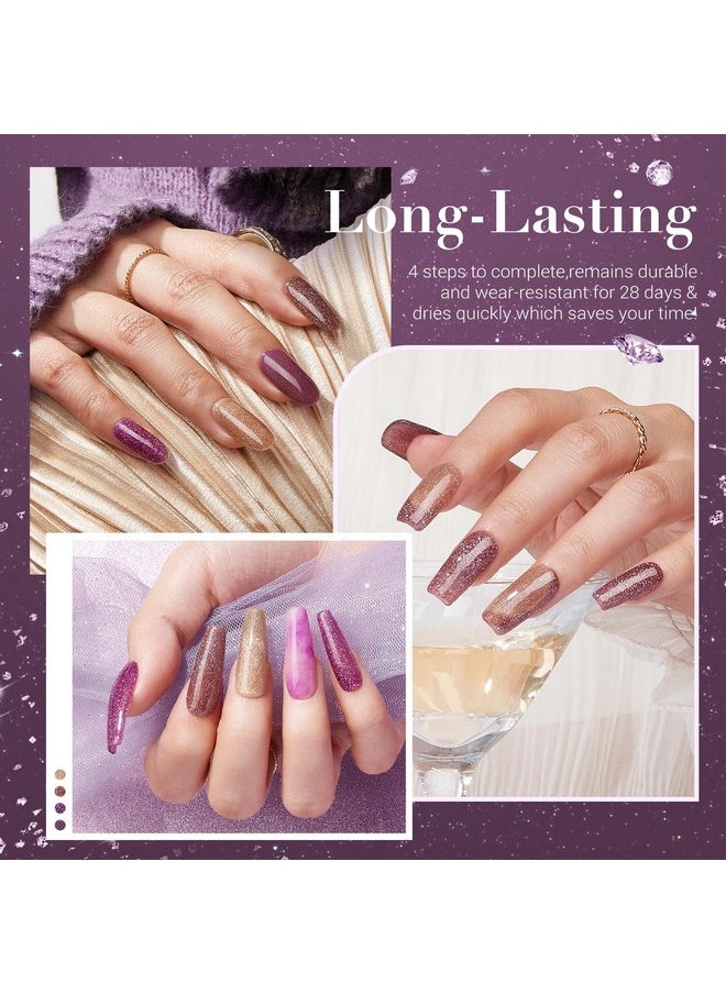 AZUREBEAUTY - AZUREBEAUTY Dip Powder Nail Kit, 4 Colors Brown Purple Glitter Dipping Powder Starter Liquid Set Recycling Tray with Base & Top Coat Activator for French Nail Art Manicure Salon DIY at Home - Image 1