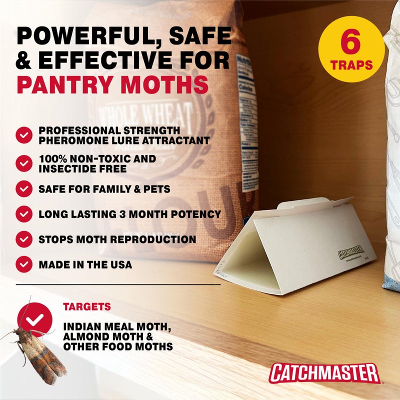 Catchmaster Pantry Pest & Moth Traps 6-Pk, Bug Killer for Kitchen Storage & Pantry Cabinet, Sticky Moth Traps for House, Protect Pet Food, Kitchen Cabinets & Pantry Storage, Pet Safe Glue Traps - Image 3