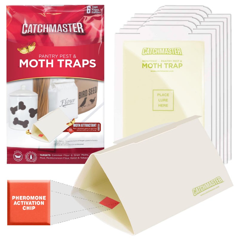 Catchmaster Pantry Pest & Moth Traps 6-Pk, Bug Killer for Kitchen Storage & Pantry Cabinet, Sticky Moth Traps for House, Protect Pet Food, Kitchen Cabinets & Pantry Storage, Pet Safe Glue Traps - Image 1