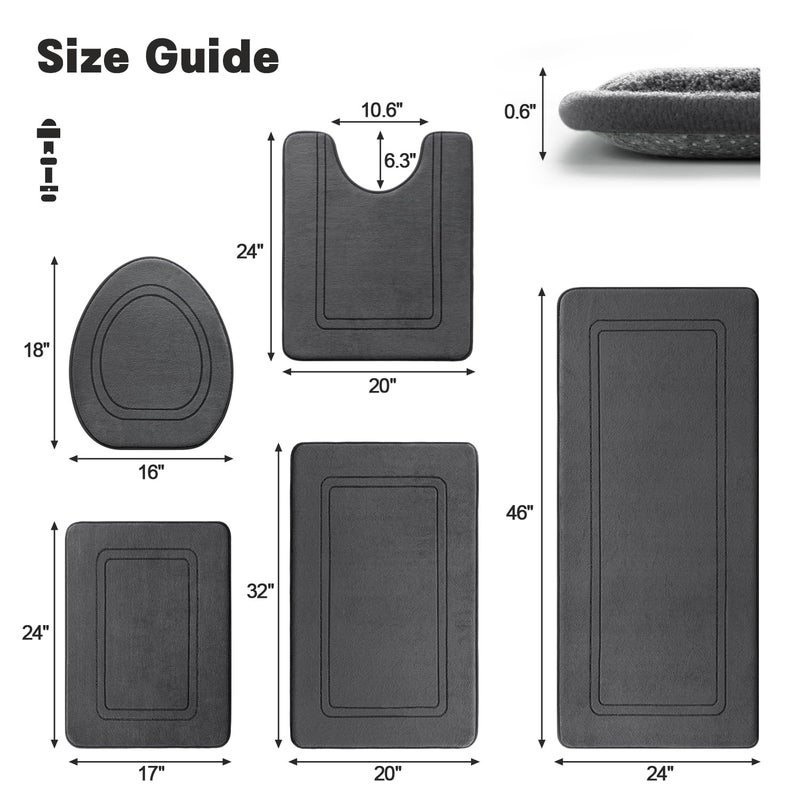 YIHOUSE Dark Grey Memory Foam Bathroom Rug Set 5 Piece,Ultra Absorbent, Non Slip Bath Matsï¼ŒWashable Dry Quickly Bath Rug Set for Bathroom Floor, Dark Grey Bath Mat Set 5 Piece - Image 5