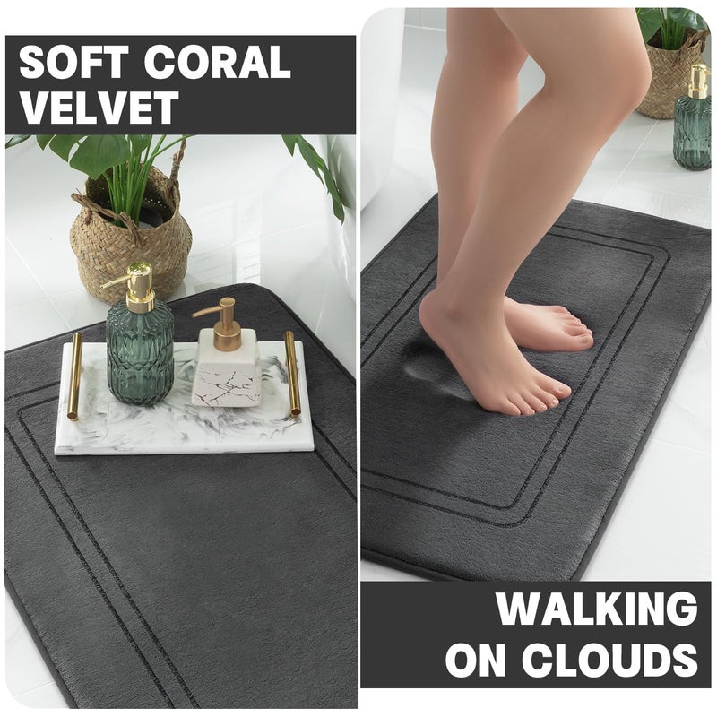 YIHOUSE Dark Grey Memory Foam Bathroom Rug Set 5 Piece,Ultra Absorbent, Non Slip Bath Matsï¼ŒWashable Dry Quickly Bath Rug Set for Bathroom Floor, Dark Grey Bath Mat Set 5 Piece - Image 2