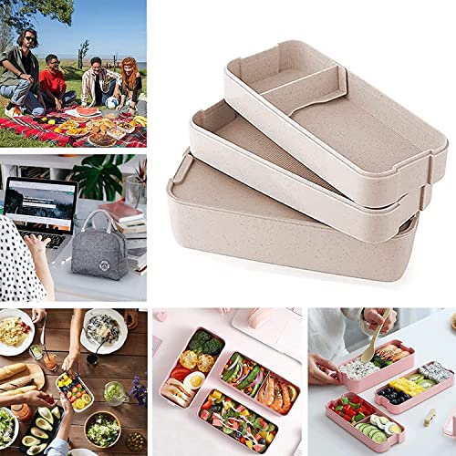 Rarapop Green Stackable Bento Lunch Box Kit, 3-In-1 Compartment Wheat Straw Lunch Containers with Tableware, Reusable On-the-Go Meal and Snack Containers - Image 5