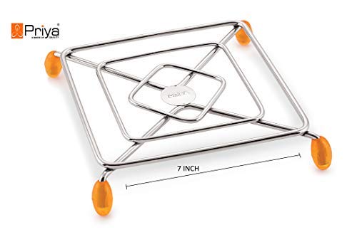Priya Heavy Stainless Steel Hot Pot Stand – Square, Large Size Trivet for Kitchen Countertop, Heat-Resistant, Rust-Proof, Durable Support for Hot Pots, Pans, Cookware – Silver Finish - Image 2