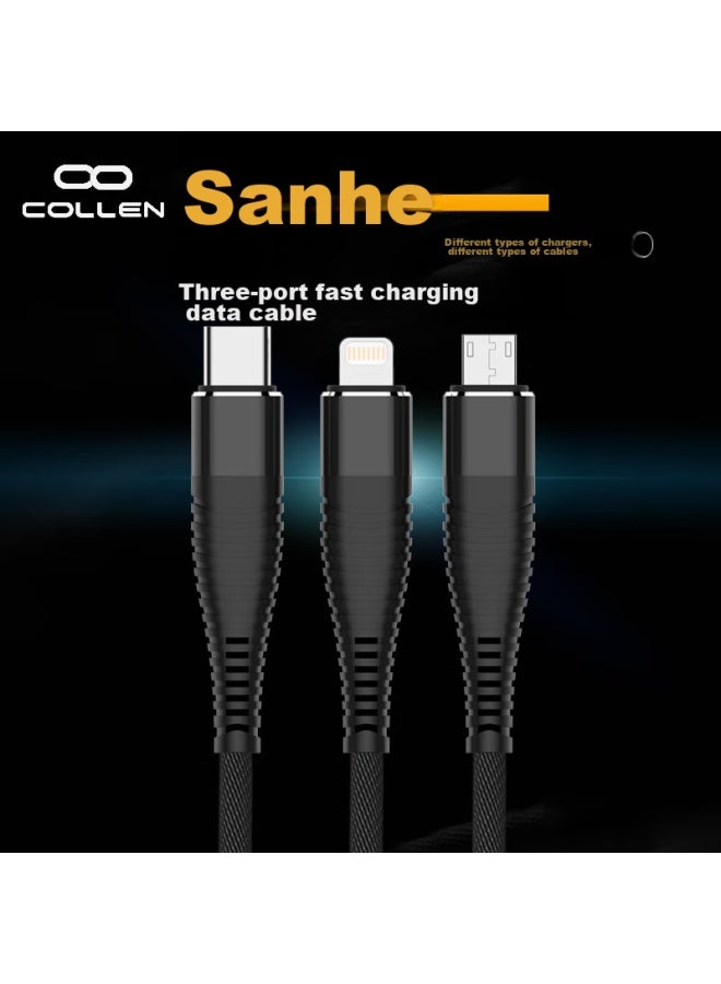 Collen In Data Cable, Anti-breakage, Compatible With Apple/type-c/android, Apple Head For Data Transfer, Three-in Fast Charging Suitable For Apple/xiaomi/huawei/oppo/samsung - Image 1