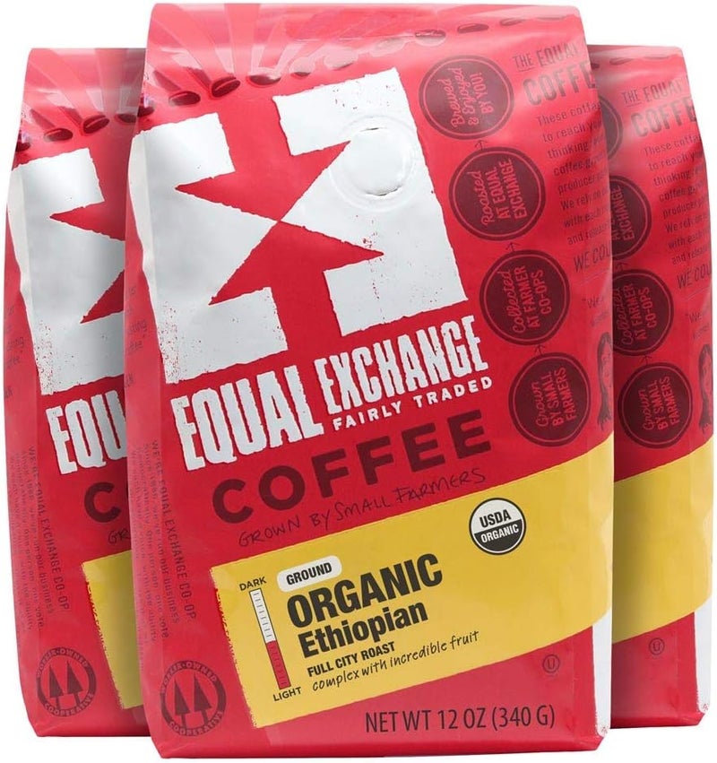 Equal Exchange Ethiopian Organic Coffee Ground, 12-Ounce Packages (Pack of 3) - Image 1