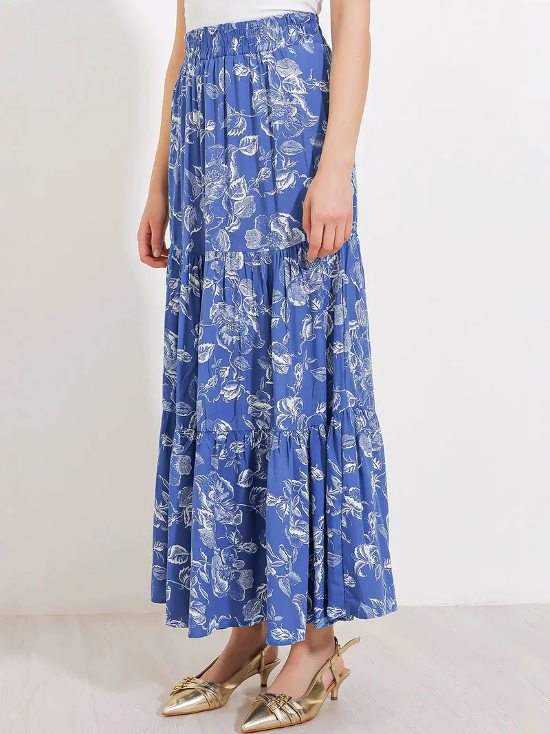 Big Dart Oxford Blue BDART Maxi Patterned Relaxed Fit Skirt for Women | Best Price UAE