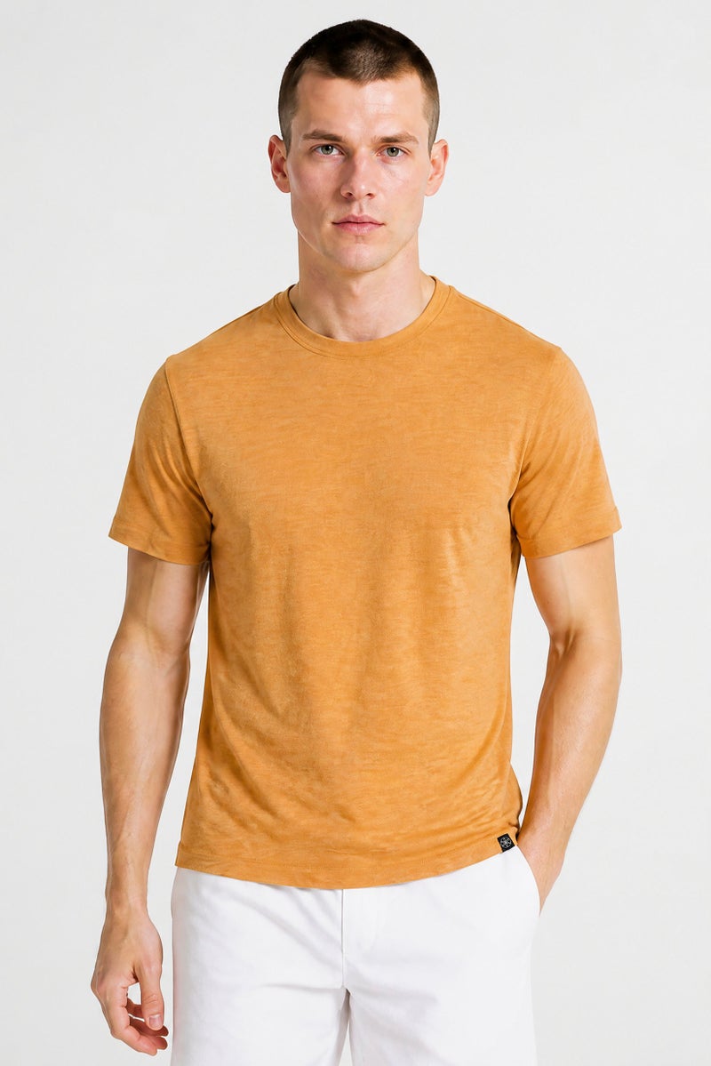 Gaiam Men Slim Fit Short Sleeve Training T-Shirt, Tan - Image 1