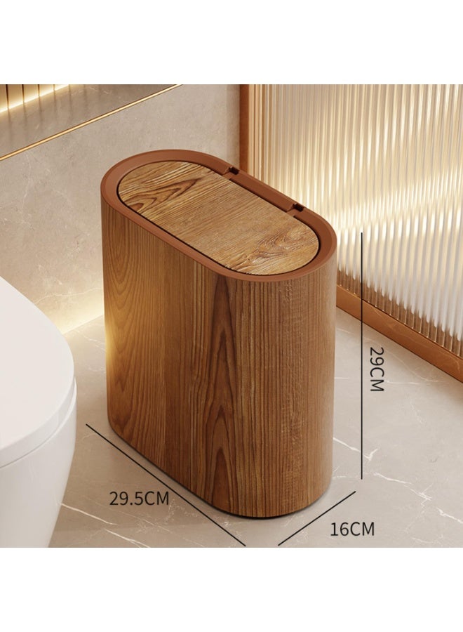 Plastic Wood Pattern Bathroom Trash Can with Removable Liner, Narrow Wastebasket - Image 3