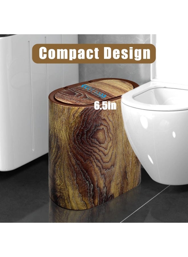 Plastic Wood Pattern Bathroom Trash Can with Removable Liner, Narrow Wastebasket - Image 5