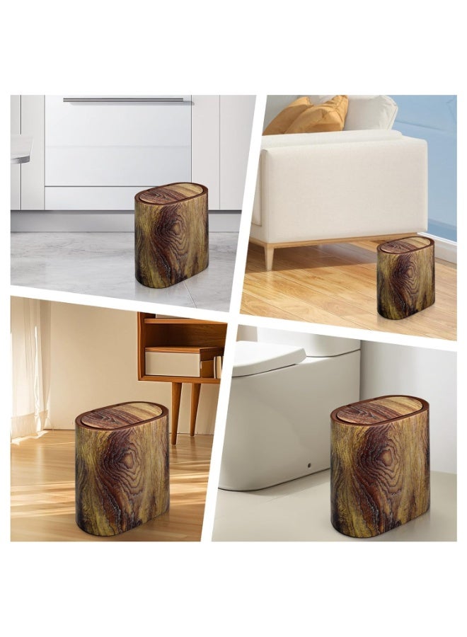 Plastic Wood Pattern Bathroom Trash Can with Removable Liner, Narrow Wastebasket - Image 2