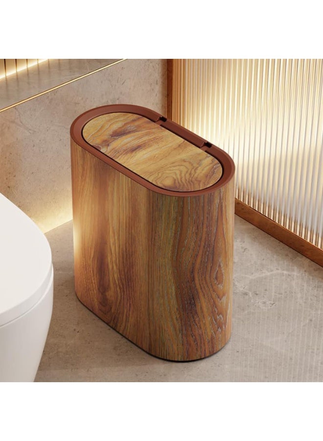 Plastic Wood Pattern Bathroom Trash Can with Removable Liner, Narrow Wastebasket - Image 1