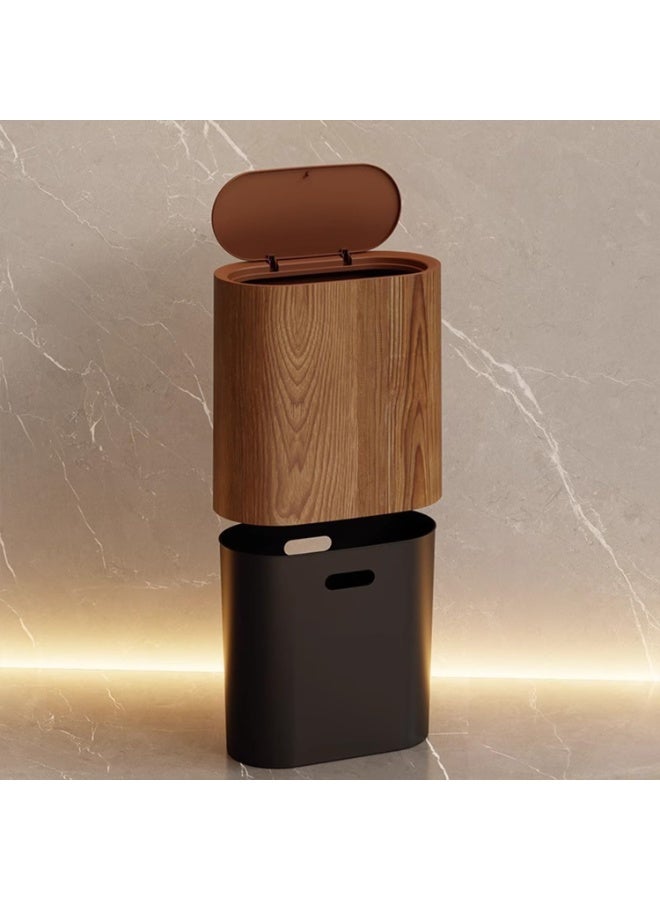 Plastic Wood Pattern Bathroom Trash Can with Removable Liner, Narrow Wastebasket - Image 4