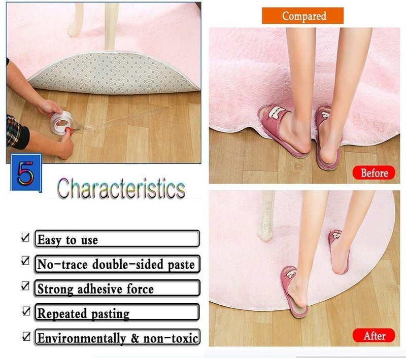 2V BROTHERS 2V BROTHERS 3MM Grip tap Double side Washable Nano Gel Tape Heavy Duty Reusable Clear Adhesive Tape Mounting Home Decor Paste Photos and Posters Fix Carpet Mats Anti-Slip Tape  - Image 4