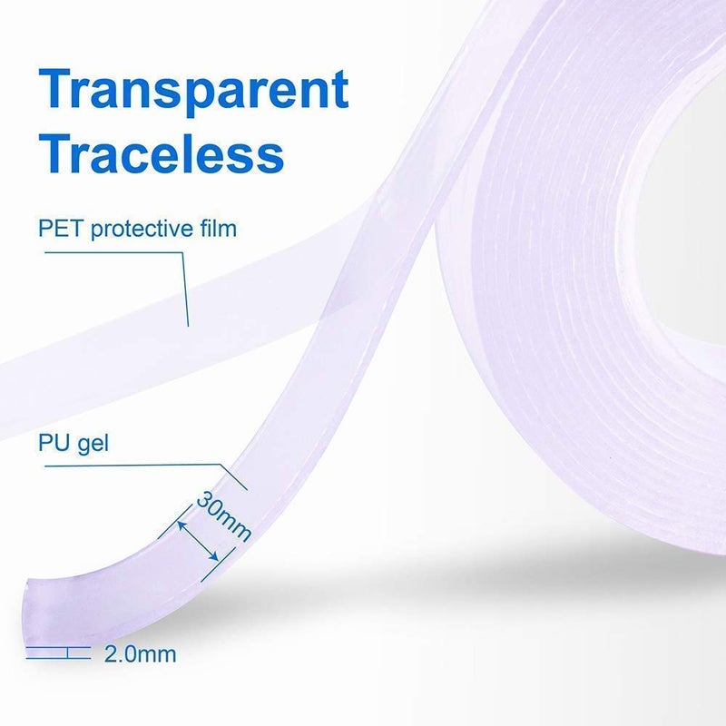 2V BROTHERS 2V BROTHERS 3MM Grip tap Double side Washable Nano Gel Tape Heavy Duty Reusable Clear Adhesive Tape Mounting Home Decor Paste Photos and Posters Fix Carpet Mats Anti-Slip Tape  - Image 5