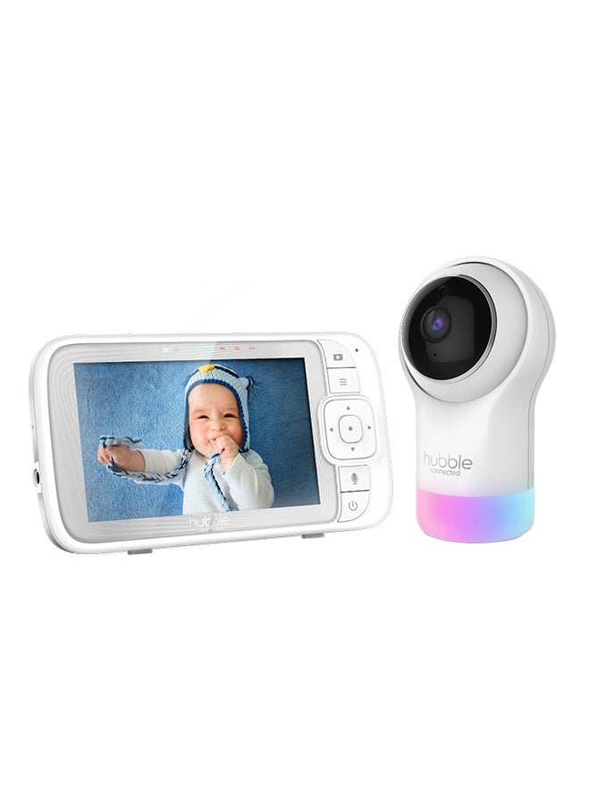 hubble connected - Hubble Connected Nursery Pal Glow+ - Smart Baby Monitor For Infants/Babies With Wireless Security Video Camera For Nursery - 5 Inch Full Hd Parent Unit, 2 - Way Talk, Sleep Trainer,Infrared Night Vision - White - Image 1