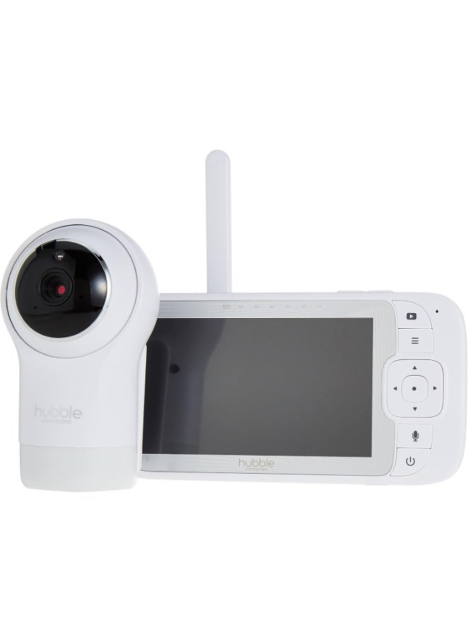 hubble connected - Hubble Connected Nursery Pal Glow+ - Smart Baby Monitor For Infants/Babies With Wireless Security Video Camera For Nursery - 5 Inch Full Hd Parent Unit, 2 - Way Talk, Sleep Trainer,Infrared Night Vision - White - Image 1