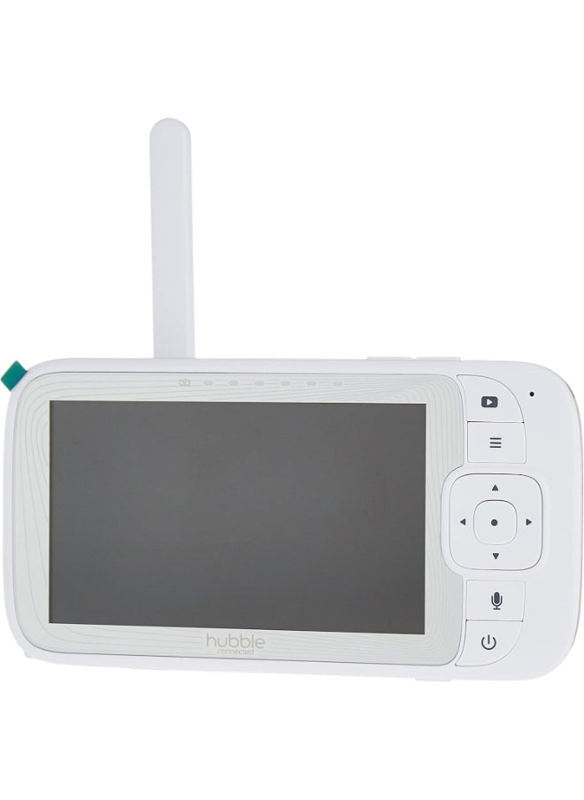 hubble connected - Hubble Connected Nursery Pal Glow+ - Smart Baby Monitor For Infants/Babies With Wireless Security Video Camera For Nursery - 5 Inch Full Hd Parent Unit, 2 - Way Talk, Sleep Trainer,Infrared Night Vision - White - Image 1