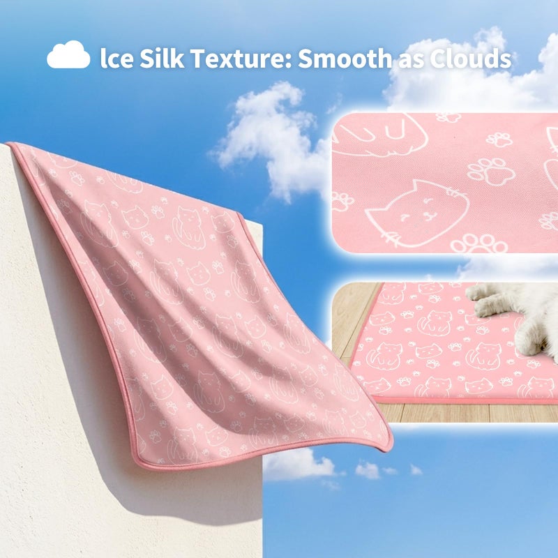 NWK Pet Cooling Mat -Q-Max>0.345 Ice Silk Cooling Mat for Dogs & Cats Portable & Washable Pet Cooling Blanket, Car Seats, Beds for Summer (Pink Cat, 20'' X 16'' X 0.3'') - Image 4