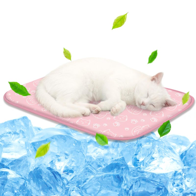 NWK Pet Cooling Mat -Q-Max>0.345 Ice Silk Cooling Mat for Dogs & Cats Portable & Washable Pet Cooling Blanket, Car Seats, Beds for Summer (Pink Cat, 20'' X 16'' X 0.3'') - Image 1