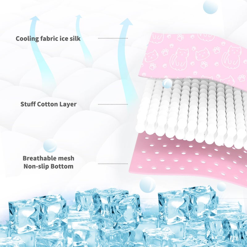NWK Pet Cooling Mat -Q-Max>0.345 Ice Silk Cooling Mat for Dogs & Cats Portable & Washable Pet Cooling Blanket, Car Seats, Beds for Summer (Pink Cat, 20'' X 16'' X 0.3'') - Image 2