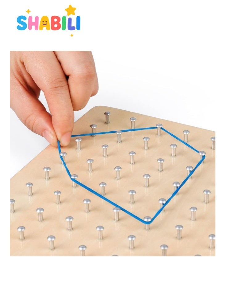 SHABILI Wooden Geoboard Puzzle Board with Rubber Bands & 23 Pattern Cards, STEM Montessori Educational Toy and Logic Puzzle for Kids, Brain Games Toy for Preschool Classroom Homeschool Kids Boys Girls Age 3+ - Image 3
