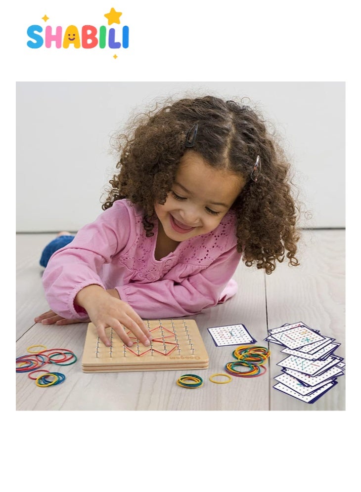 SHABILI Wooden Geoboard Puzzle Board with Rubber Bands & 23 Pattern Cards, STEM Montessori Educational Toy and Logic Puzzle for Kids, Brain Games Toy for Preschool Classroom Homeschool Kids Boys Girls Age 3+ - Image 4