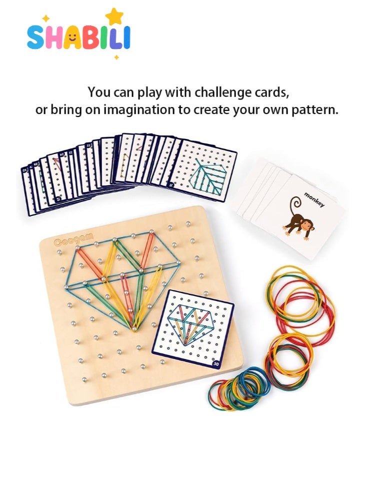 SHABILI Wooden Geoboard Puzzle Board with Rubber Bands & 23 Pattern Cards, STEM Montessori Educational Toy and Logic Puzzle for Kids, Brain Games Toy for Preschool Classroom Homeschool Kids Boys Girls Age 3+ - Image 2