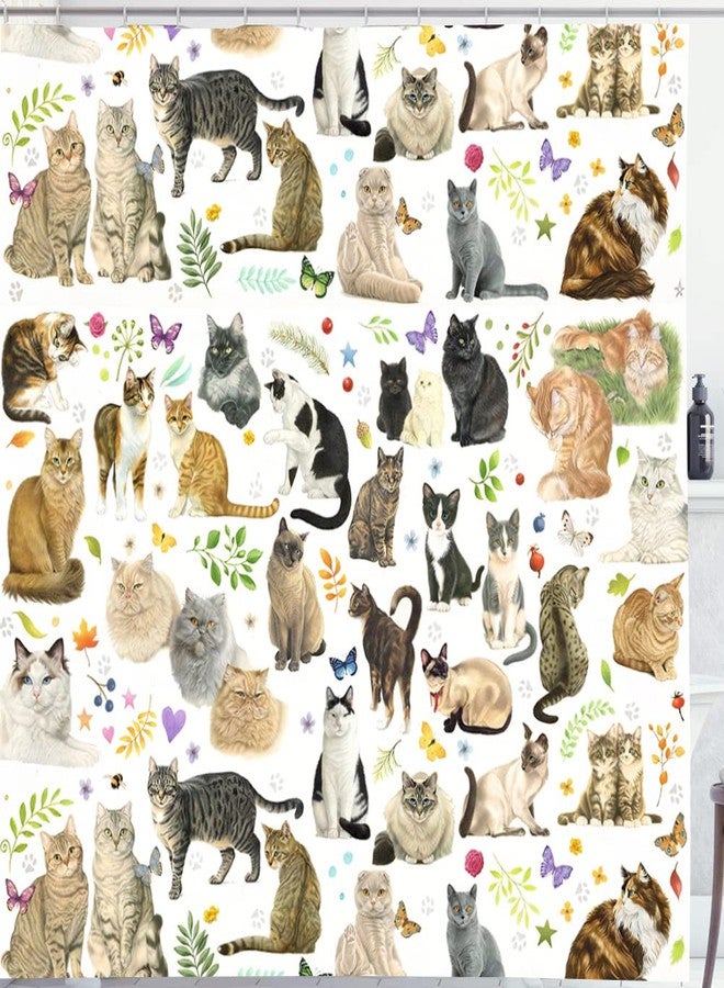bositigo Cat Shower Curtain for Bathroom with Hooks, Cute Cartoon Colorful Kitty with Pets Paw for Cat Lovers Gift for Kids Girls Novelty Multicolor Decorative Fabric Shower Curtain 72x72 - Image 1