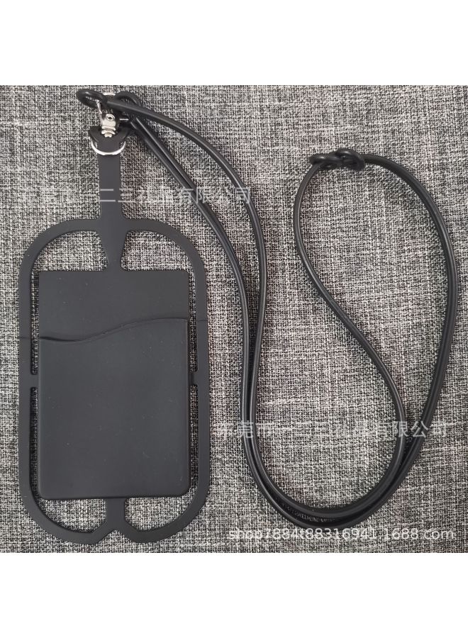 Direct Silicone Hanging Neck Card Set Mobile Phone Hanging Rope Card Bank Bus Card Card Card Can Be Printed LOGO-Color:Single Bag-Black  - Image 1