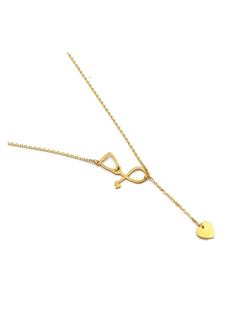 Gold Zone Real Gold Stethoscope With Dangler Heart Adjustable Size Necklace  - Image 1