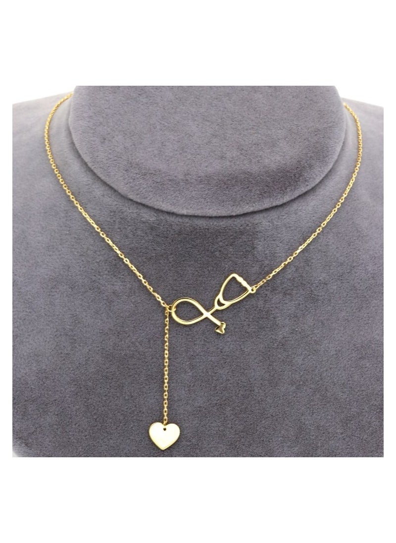 Gold Zone Real Gold Stethoscope With Dangler Heart Adjustable Size Necklace  - Image 3