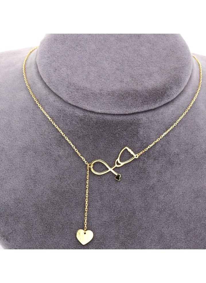 Gold Zone Real Gold Stethoscope With Dangler Heart Adjustable Size Necklace  - Image 5