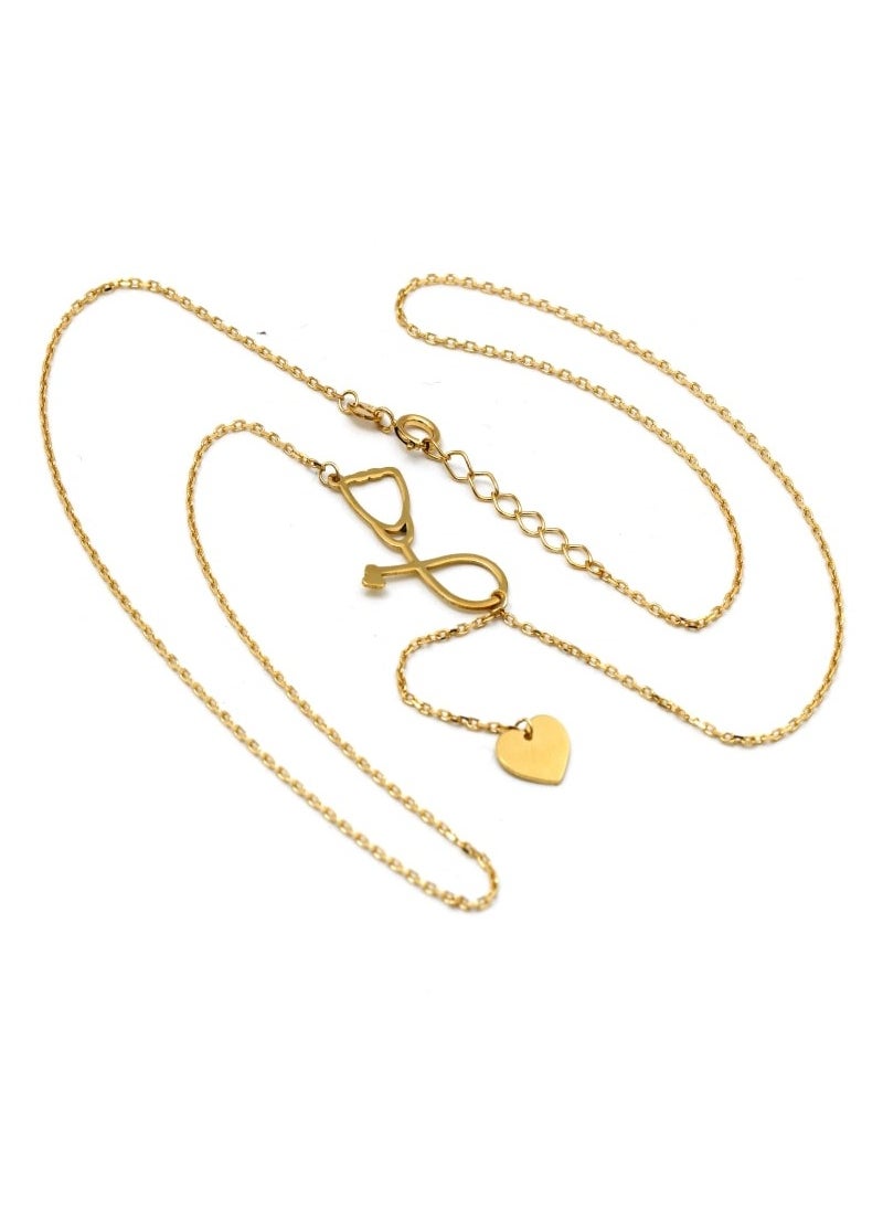 Gold Zone Real Gold Stethoscope With Dangler Heart Adjustable Size Necklace  - Image 2