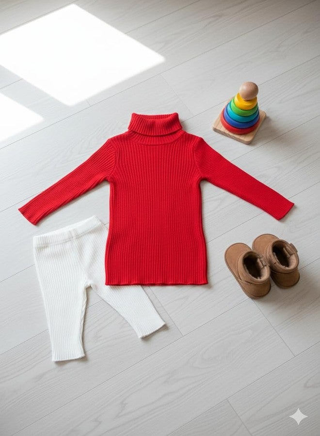 Adhigams Baby Girl Sweater | Soft & Warm Winter Knitwear | Full Sleeve Sweater - Red - Image 4