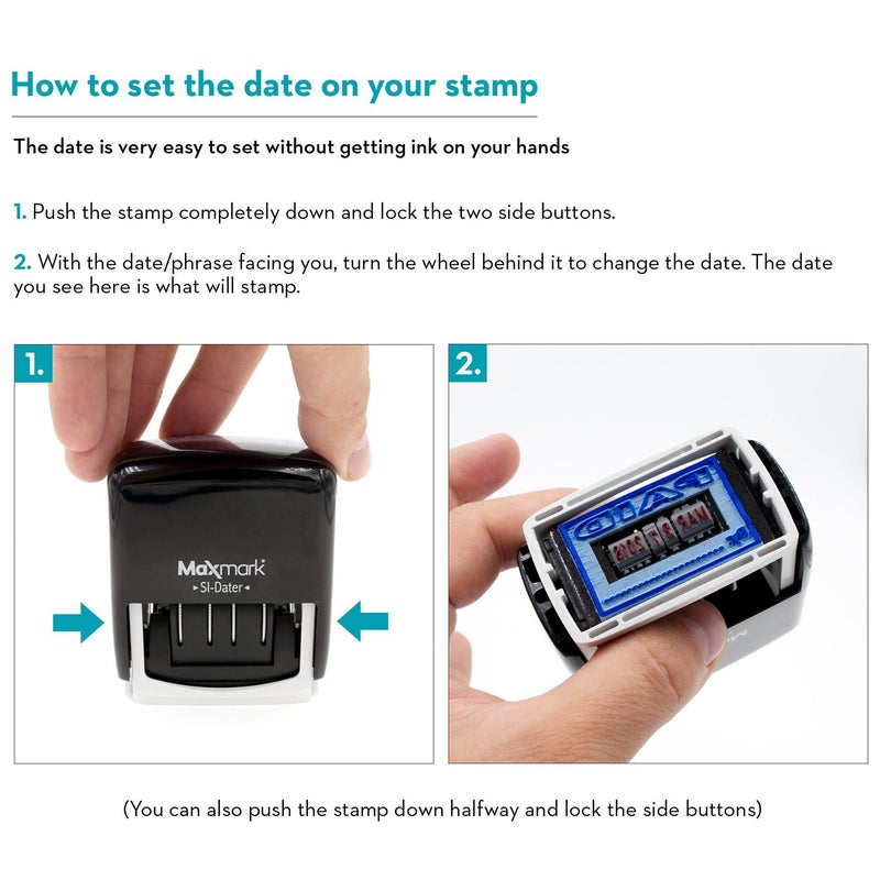 MaxMark Office Self Inking Date Stamp with Phrase Entered - 2 Color Blue/Red Ink - Image 5