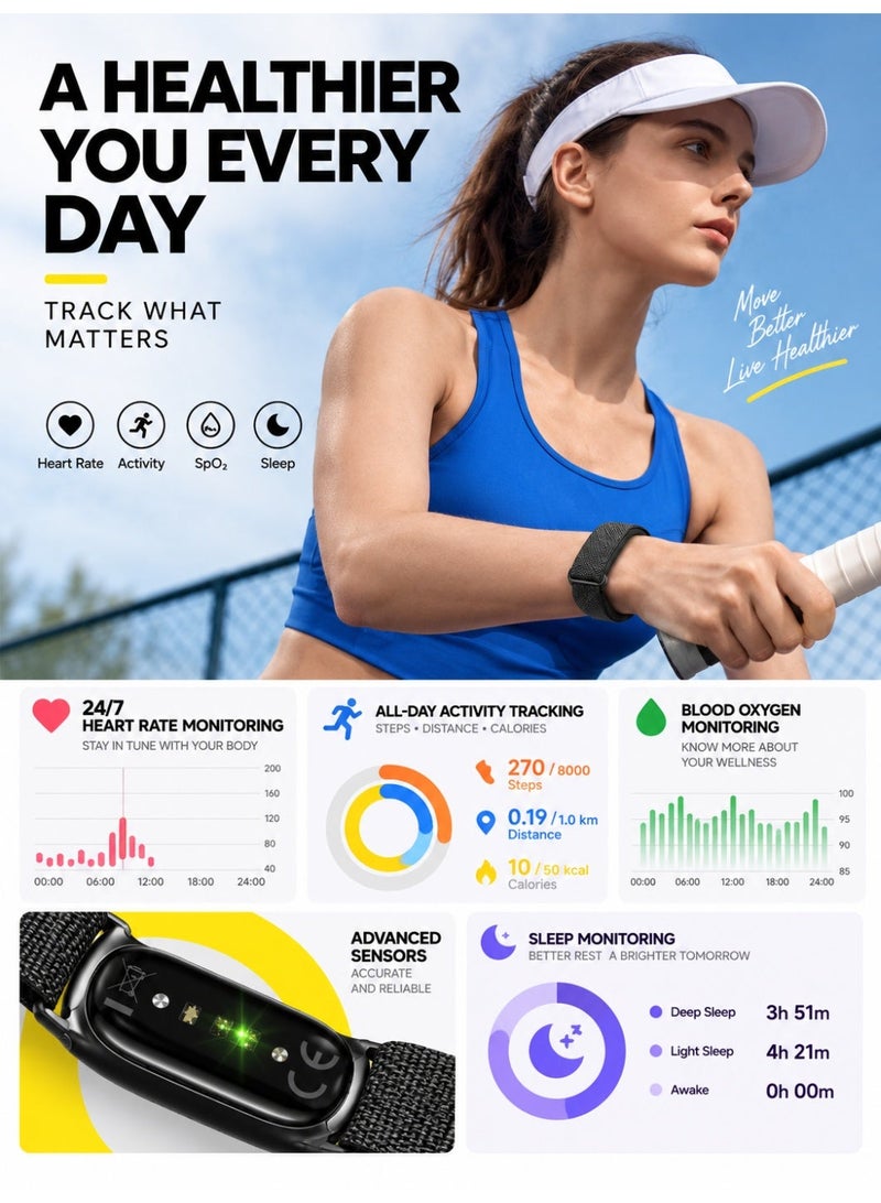 BASEMENT-1 Smart Fitness Tracker Band with 24/7 Heart Rate, Blood Oxygen & Sleep Tracking, 100+ Sports Modes, Up to 20-Day Battery, Supports Data Sync with Google Fit & Apple Health - Image 4