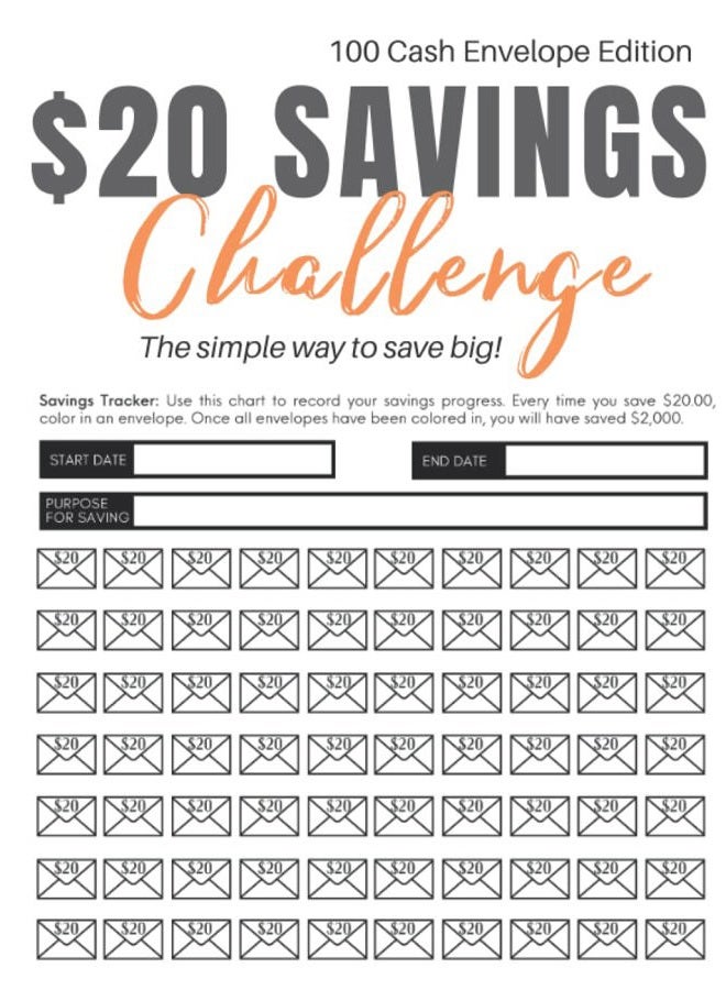 $20 Savings Challenge: 100 Envelope Savings Challenge Edition, The Simple Way to Save Big Using Cash Envelopes