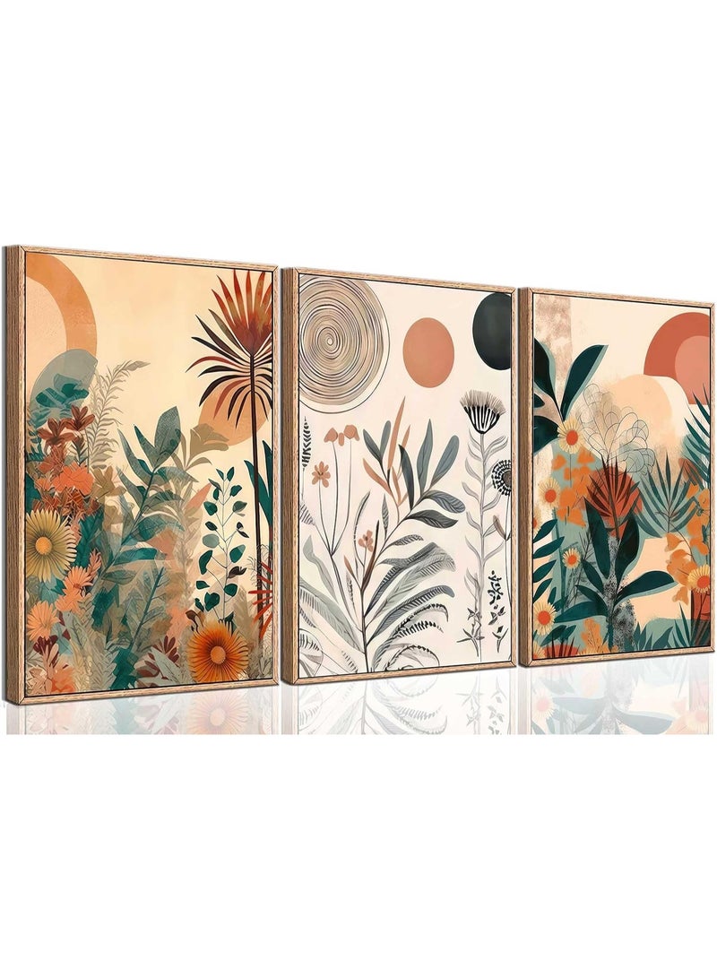 يوڠام مجموعة من 3 لوحات فنية قماشية مؤطرة مشدودة على إطار خشبي، لوحات للديكور المنزلي لغرفة المعيشة أو المكتب. - Image 1