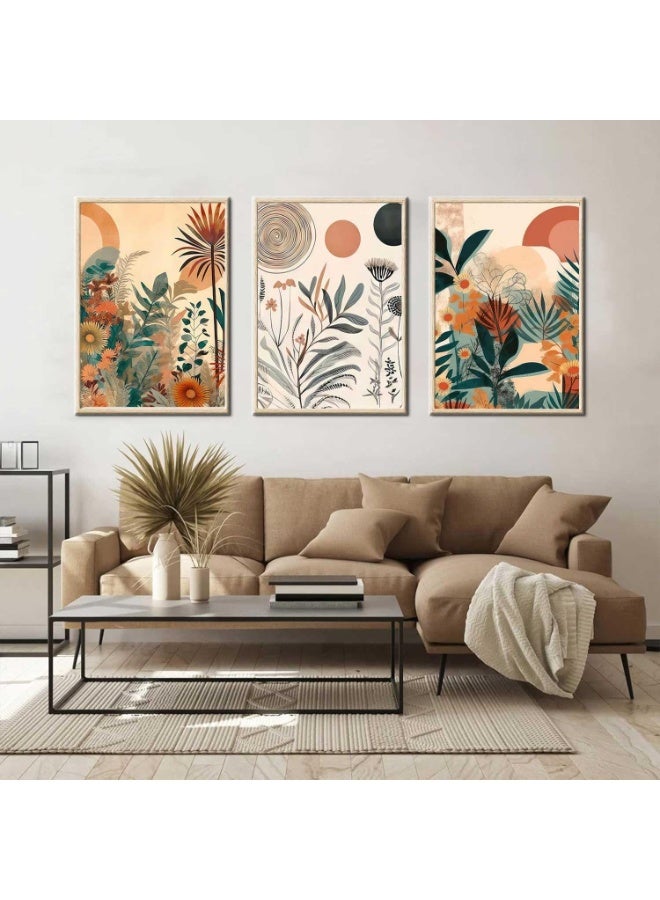 يوڠام مجموعة من 3 لوحات فنية قماشية مؤطرة مشدودة على إطار خشبي، لوحات للديكور المنزلي لغرفة المعيشة أو المكتب. - Image 3