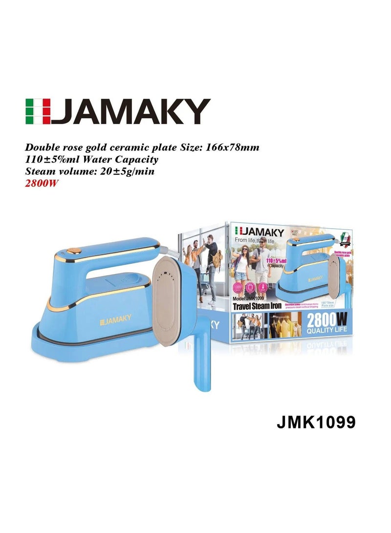Jamaky Italy جهاز كي بخار صغيرة للسفر 2800W من السيراميك JMK 1099، الطول 20 سم × العرض 11.5 سم × الارتفاع 15.5 سم  - Image 3