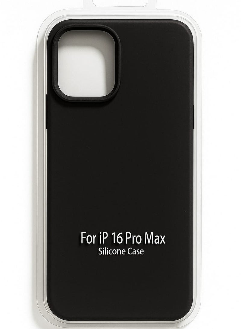 جراب سيليكون لهاتف iPhone 16 Pro Max - غطاء خلفي واقٍ مقاوم للصدمات رفيع، ناعم وخفيف الوزن، أسود - Image 1