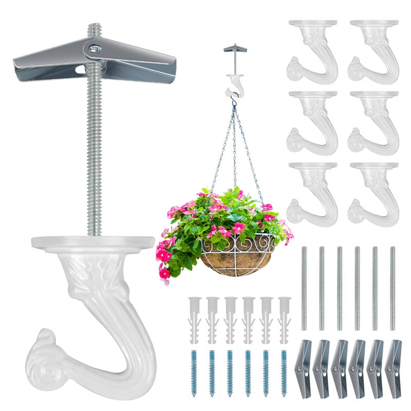 Aidoclip 6 pcs Ceiling Hooks for Hanging Plants,Hanging Hanging Lights Metal Small Hooks,Indoor Outdoor Wall Heavy Duty Plant Hanger Swag Hook - Image 1