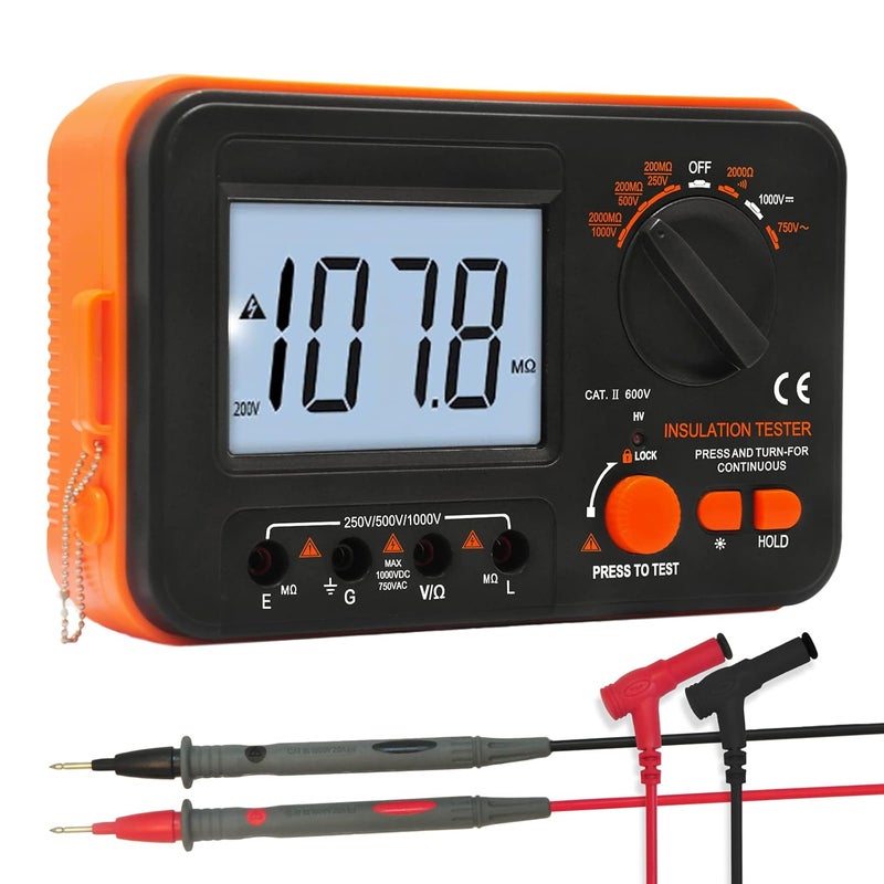 BTMETER Megohmmeter 1000V Insulation Resistance Tester, Electrical Megaohm Meter 200MΩ~2K Megohm Megger with 250V/500V/1000V Testing Voltage, Digital Multimeter Measure AC DC Voltage - Image 1