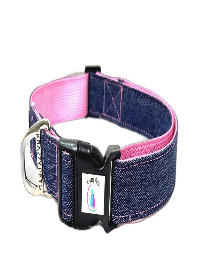 Krazzy Pets Denim Adjustable Dog Collar for Small, Medium, Large to X-Large Street Dogs-Comfortable Fit | Adjustable, Durable, Soft & Easy to Put on Dogs (X-Large, Pink) - Image 1