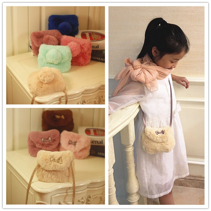 Korean Style Kidsren'S Bag Princess Crossbody Bag Imitation Fur Part Bag Girls Travel Bag Dress Bag - Image 2