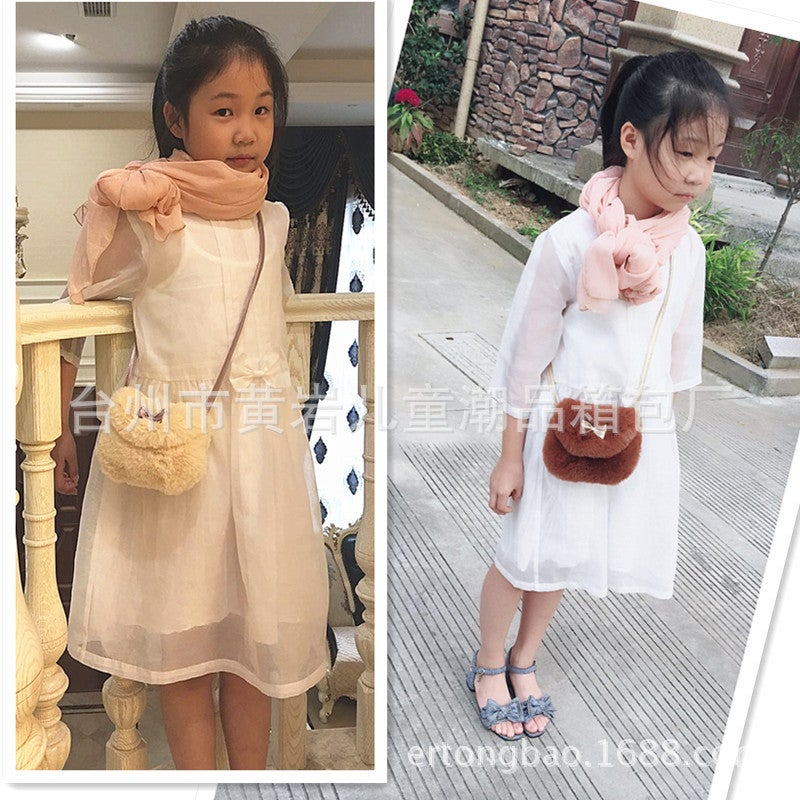 Korean Style Kidsren'S Bag Princess Crossbody Bag Imitation Fur Part Bag Girls Travel Bag Dress Bag - Image 3