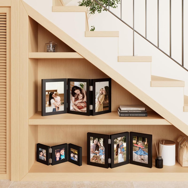 decorUhome Triple 7x5 Picture Frame Horizontal, Engineered Wood Trifold Photo Frame with Plexiglass for Tabletop Display, 7x5, Black - Image 5