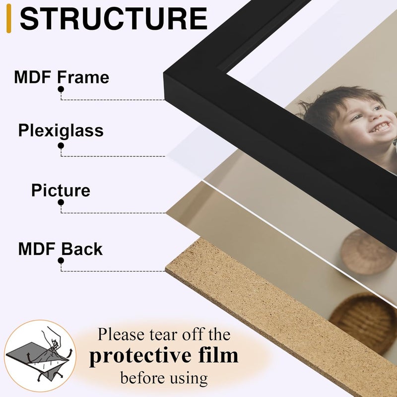 decorUhome Triple 7x5 Picture Frame Horizontal, Engineered Wood Trifold Photo Frame with Plexiglass for Tabletop Display, 7x5, Black - Image 2