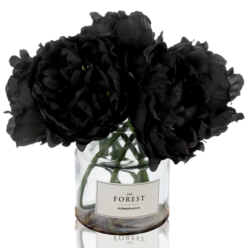 Tinsow Artificial Peony for Home Decoration 5 Pcs Faux Black Peonies Flowers for Halloween Decoration Silk Flowers BouquetBlack 5